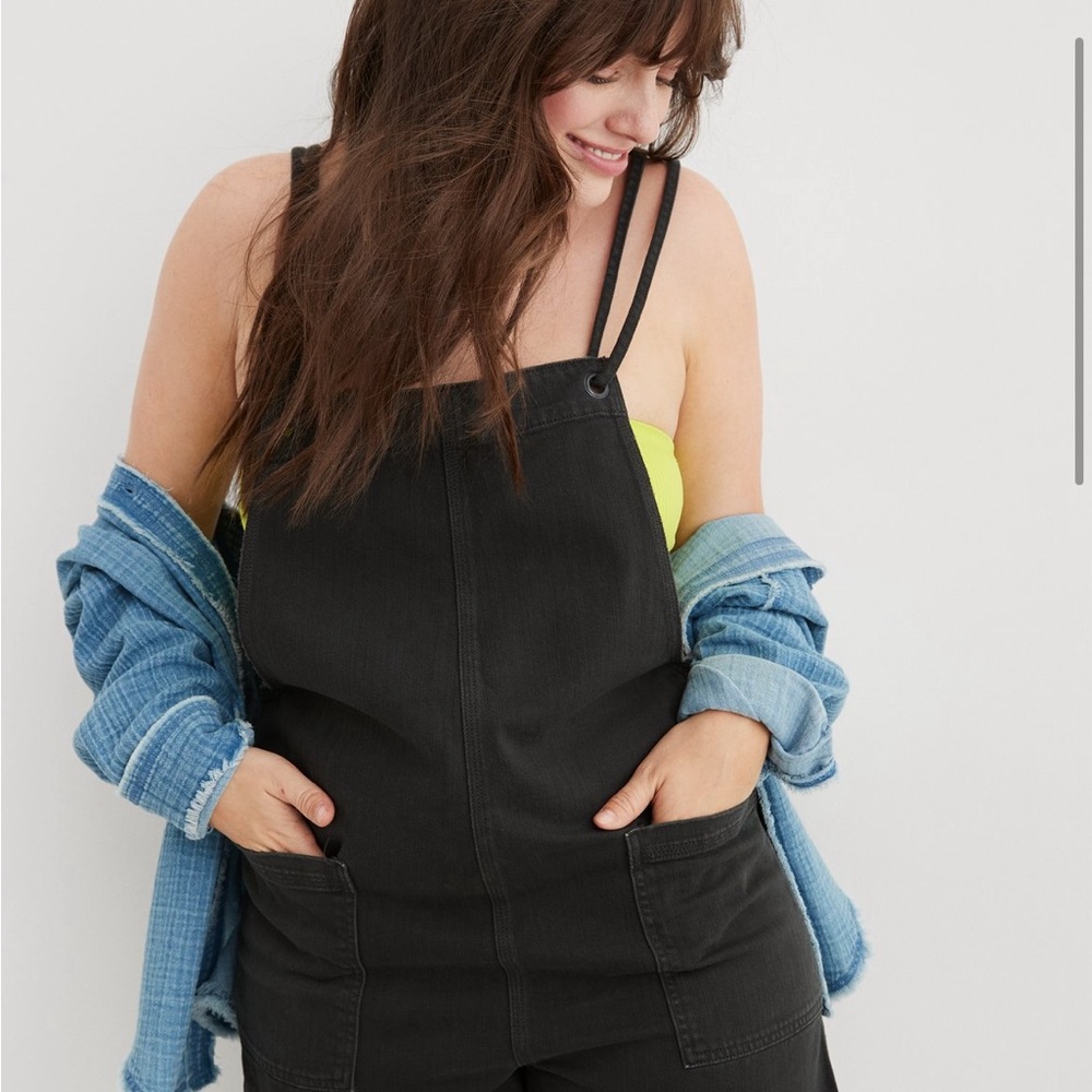 Distressed black overalls / shortalls from Aerie (Small, Petite)